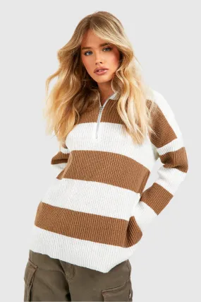 Half Zip Soft Knit Stripe Sweater