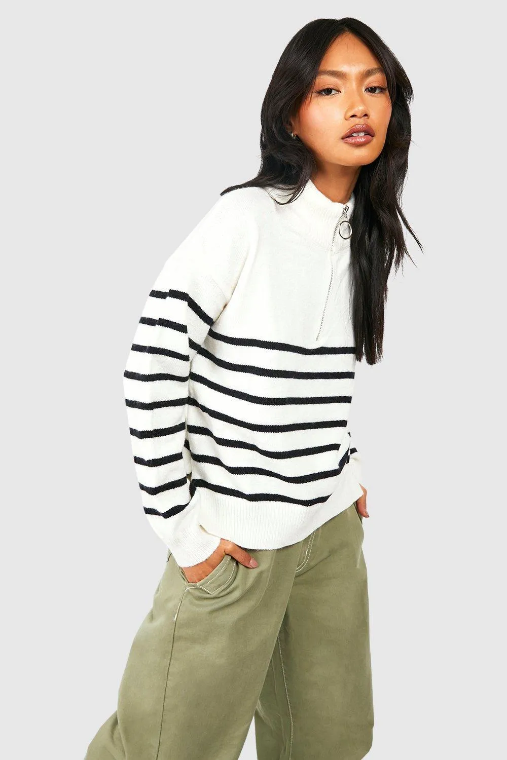 Half Zip Stripe Knit Sweater