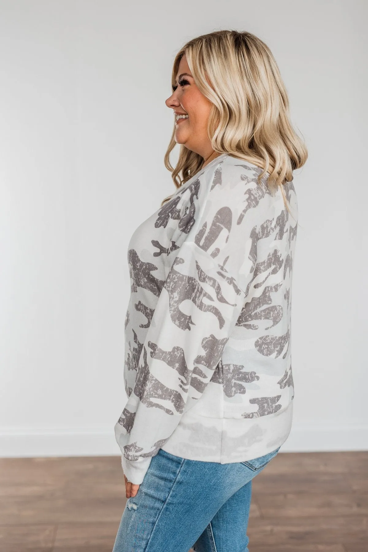 Hidden Beauty Lounge Top- Grey Camo