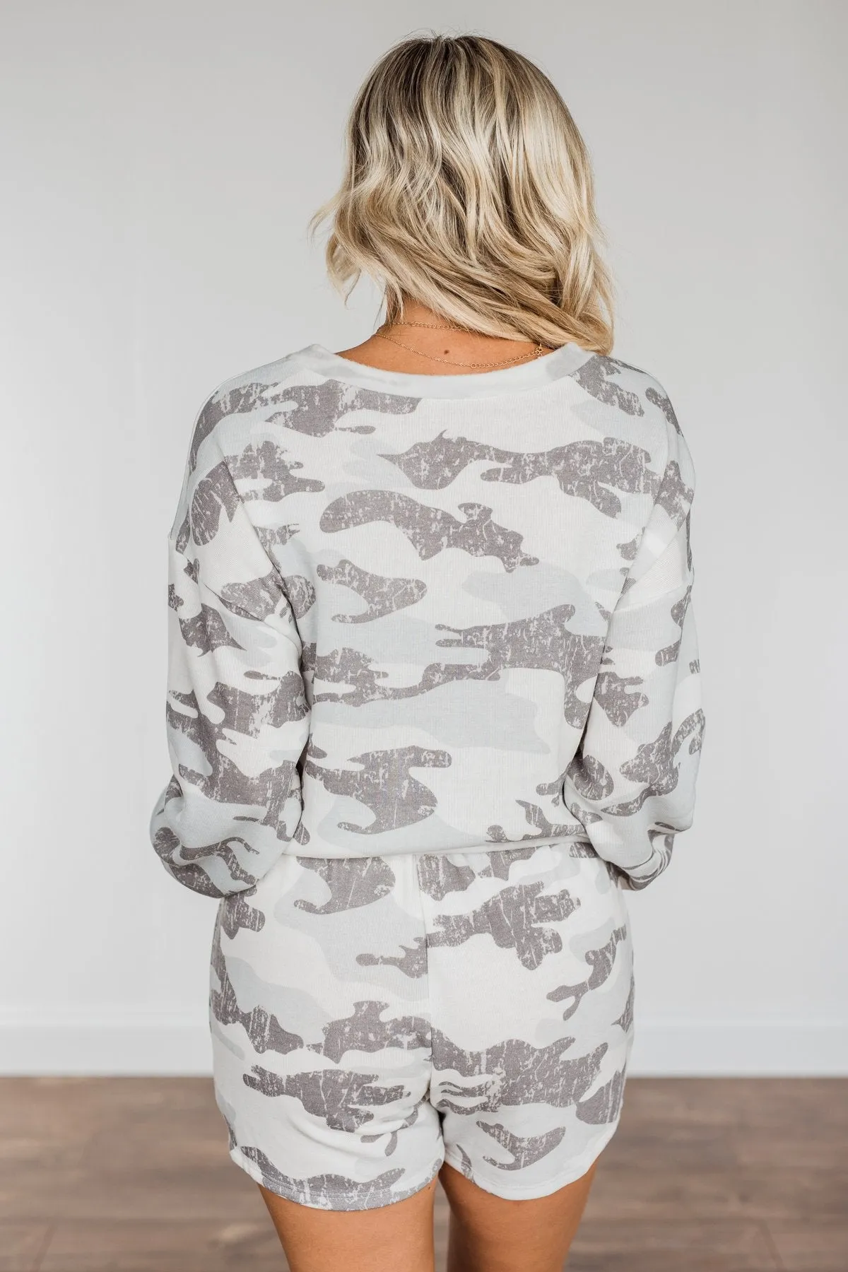 Hidden Beauty Lounge Top- Grey Camo