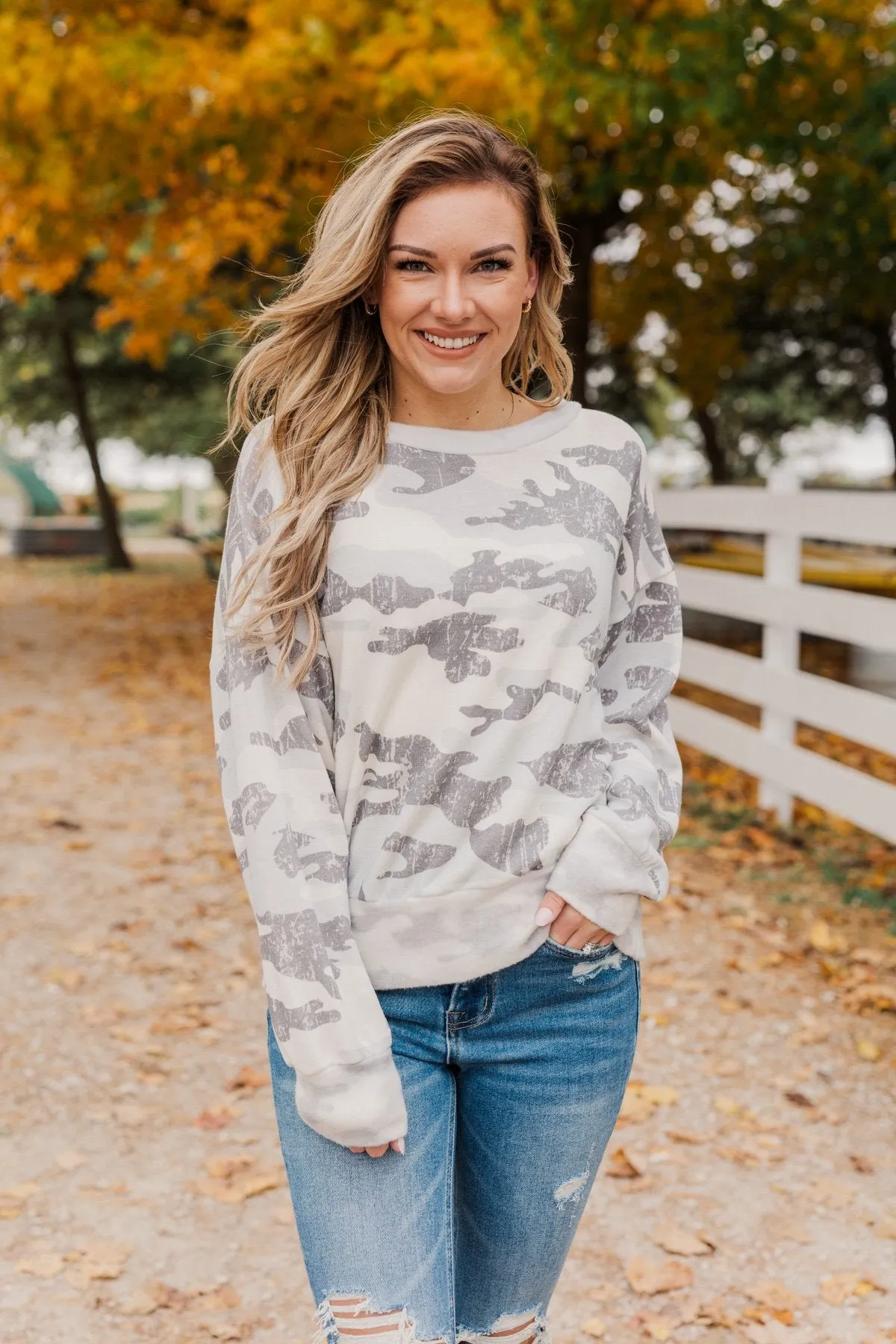 Hidden Beauty Lounge Top- Grey Camo