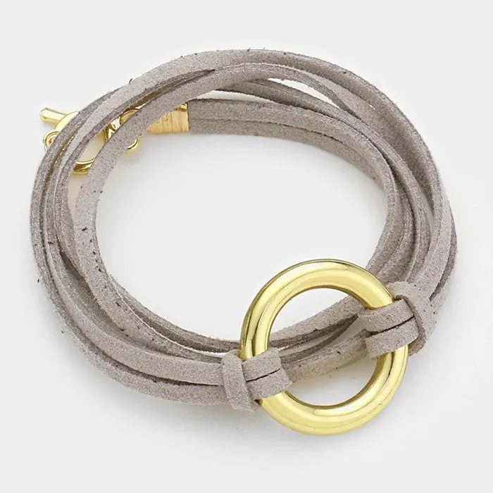 iLLASPARKZ Metal hoop & double tier faux suede wrap toggle bracelet