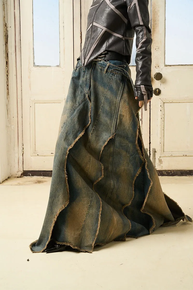 Irregular Interlaced Washed Jeans Skirt