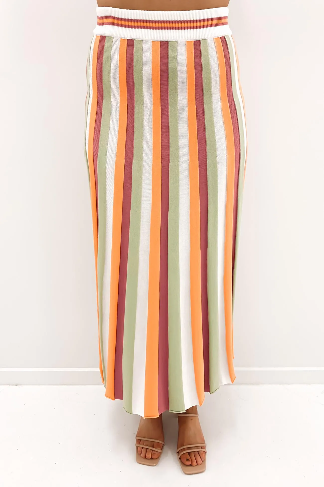 Joyah Knit Pleat Midi Skirt Multi