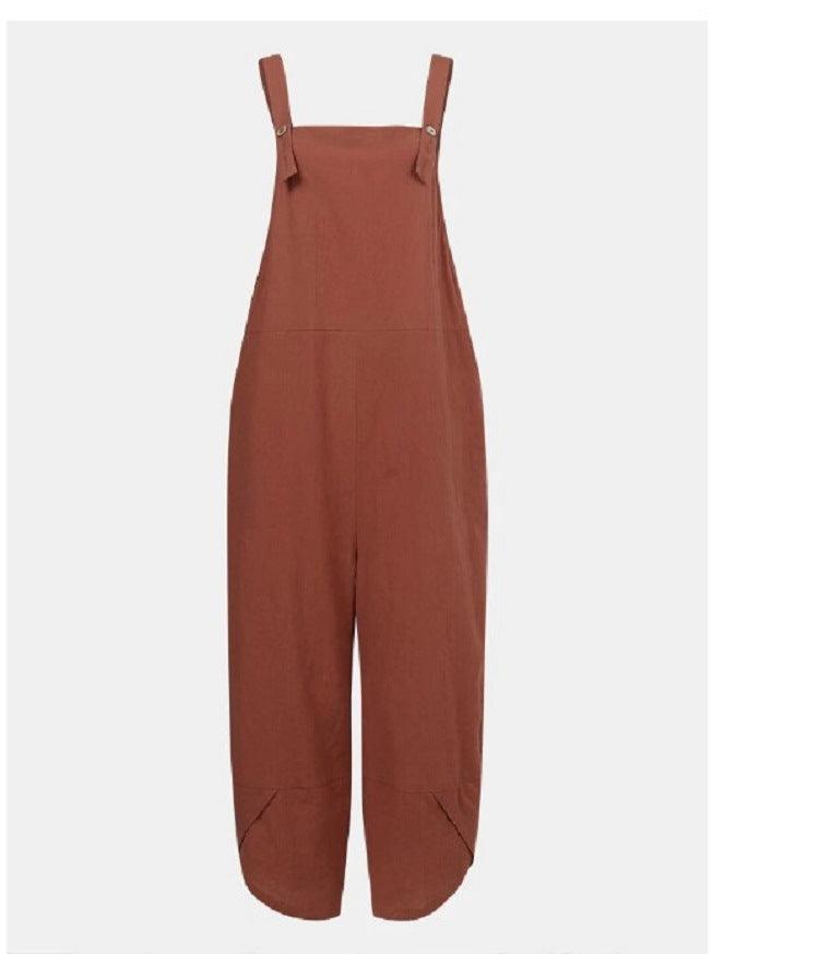 Jumpsuit Solid Color Casual Ninth Overalls