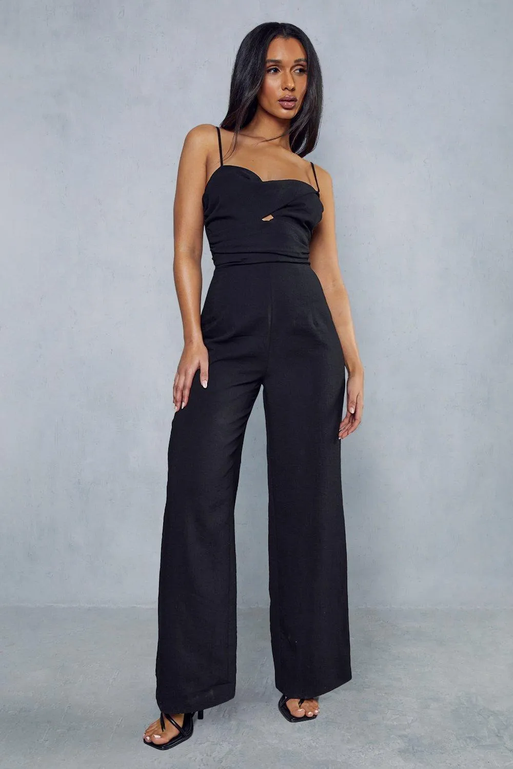 Jumpsuits | Linen Look Twist Detail Jumpsuit | MissPap