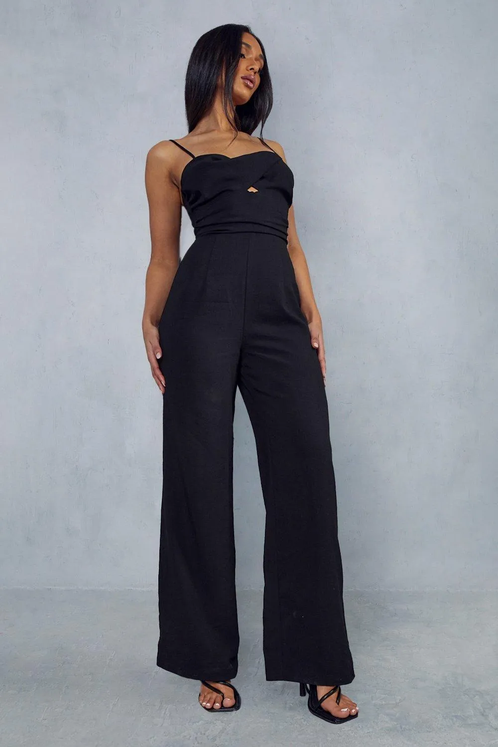 Jumpsuits | Linen Look Twist Detail Jumpsuit | MissPap