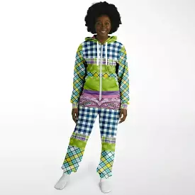 Kaleido-Scape Purple Plaid Patchwork Fleece Unisex Romper