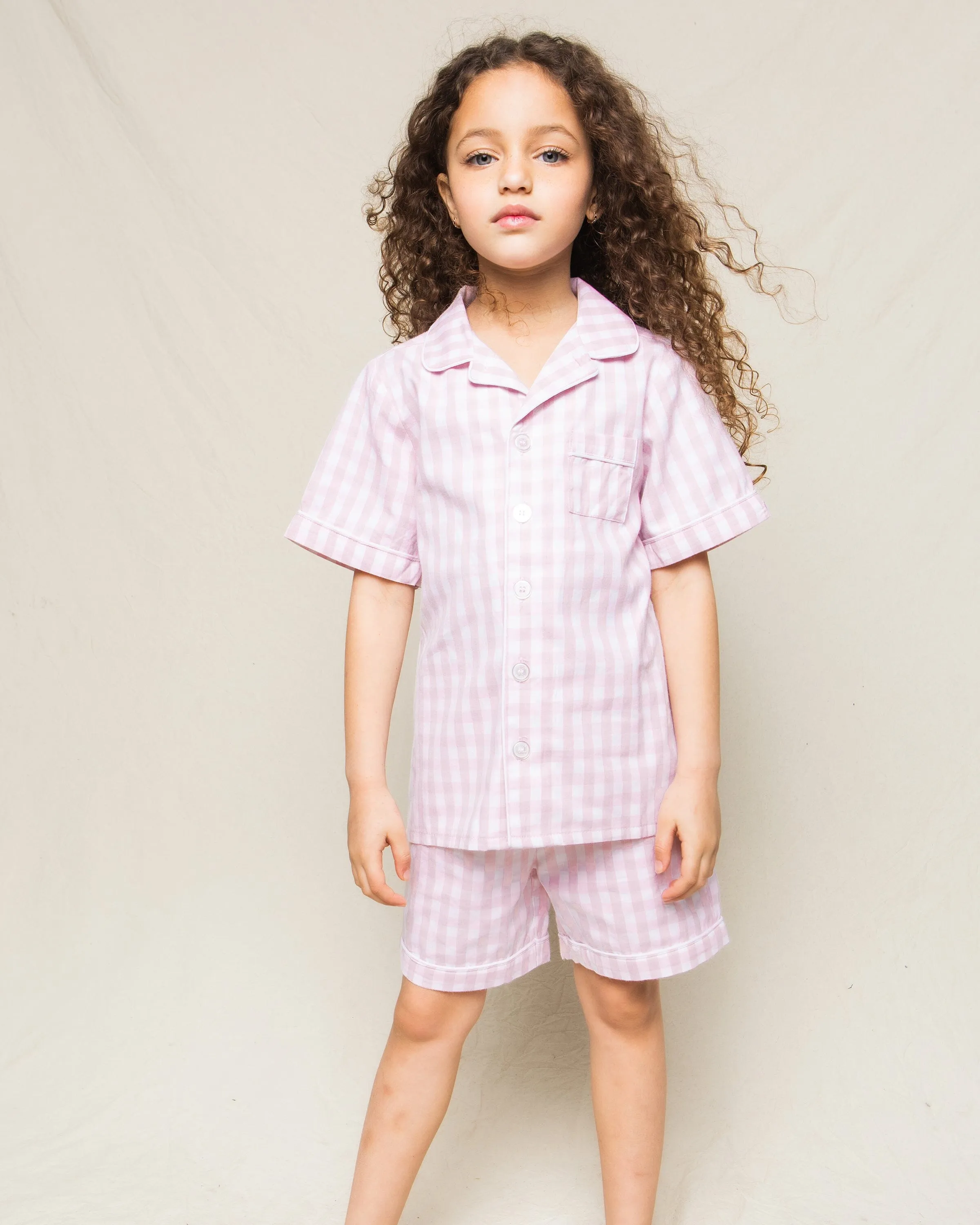 Kid's Twill Pajama Short Set | Pink Gingham