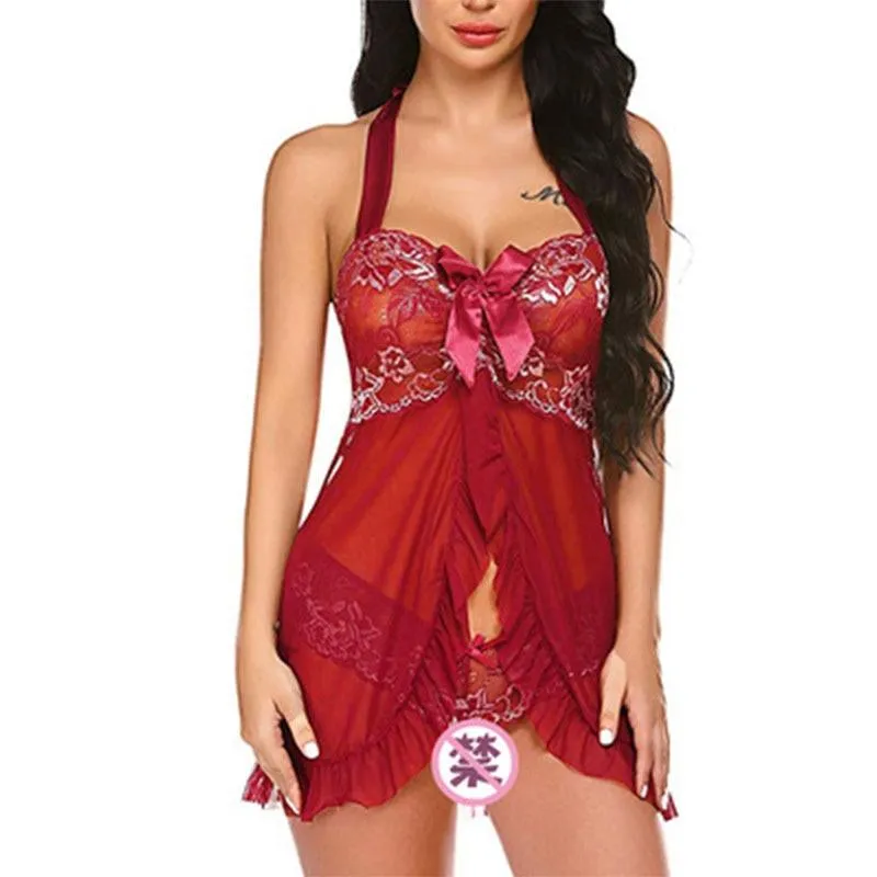 Lace Flower Nightgown and V-Neck Peignoir Sleepwear for Women