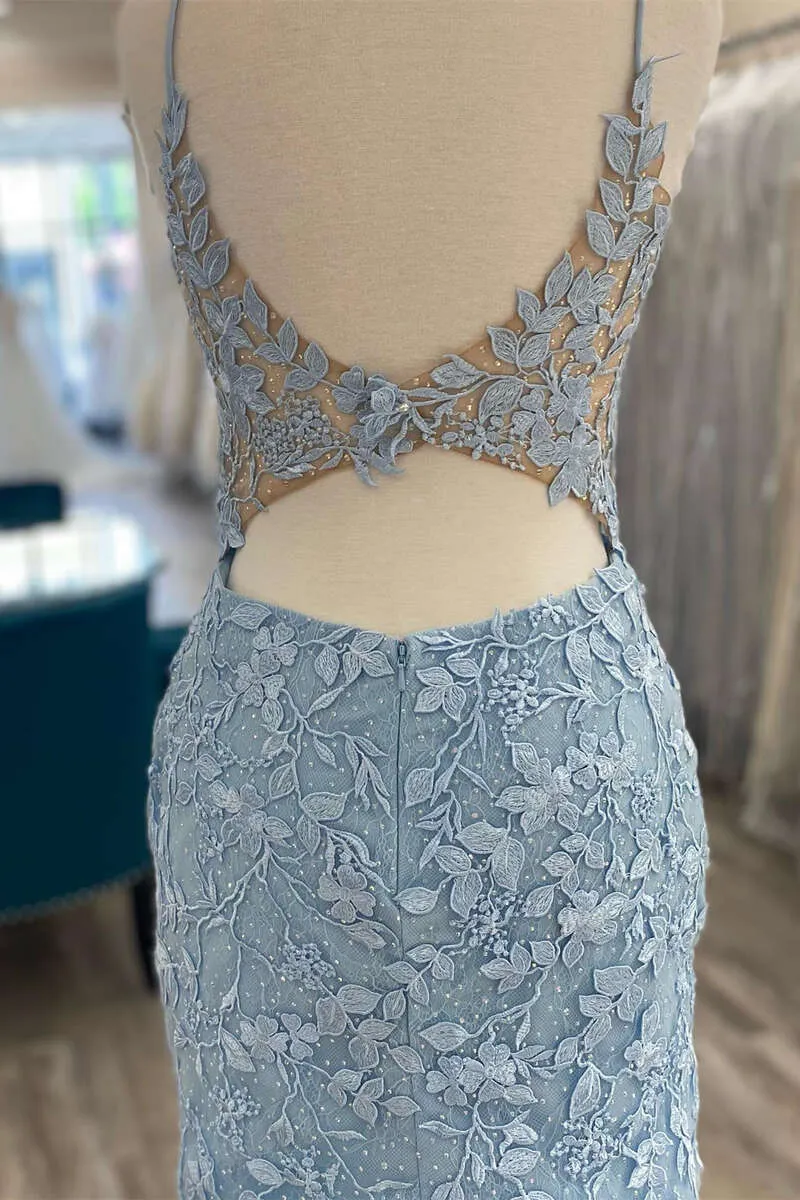 Light Blue Lace Homecoming Dress Dinner Dress Evening Short