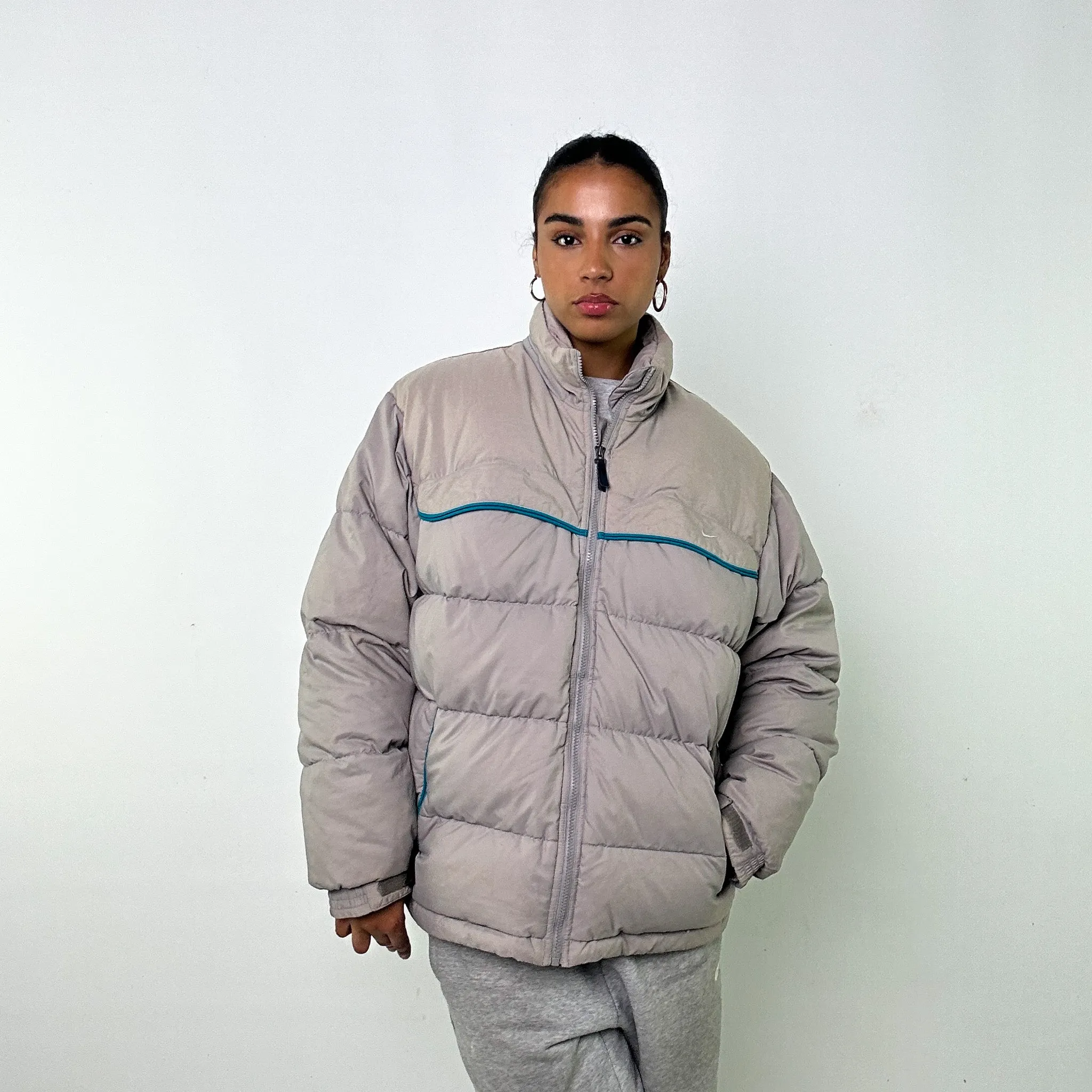 Light Grey y2ks NIKE Puffer Jacket Coat (L)