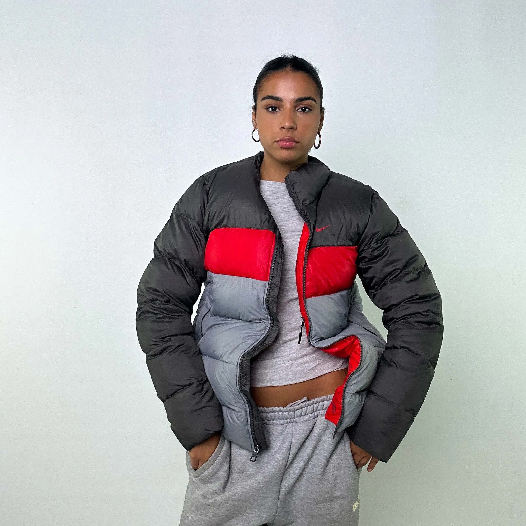 LIGHT GREY Y2KS NIKE PUFFER JACKET COAT (