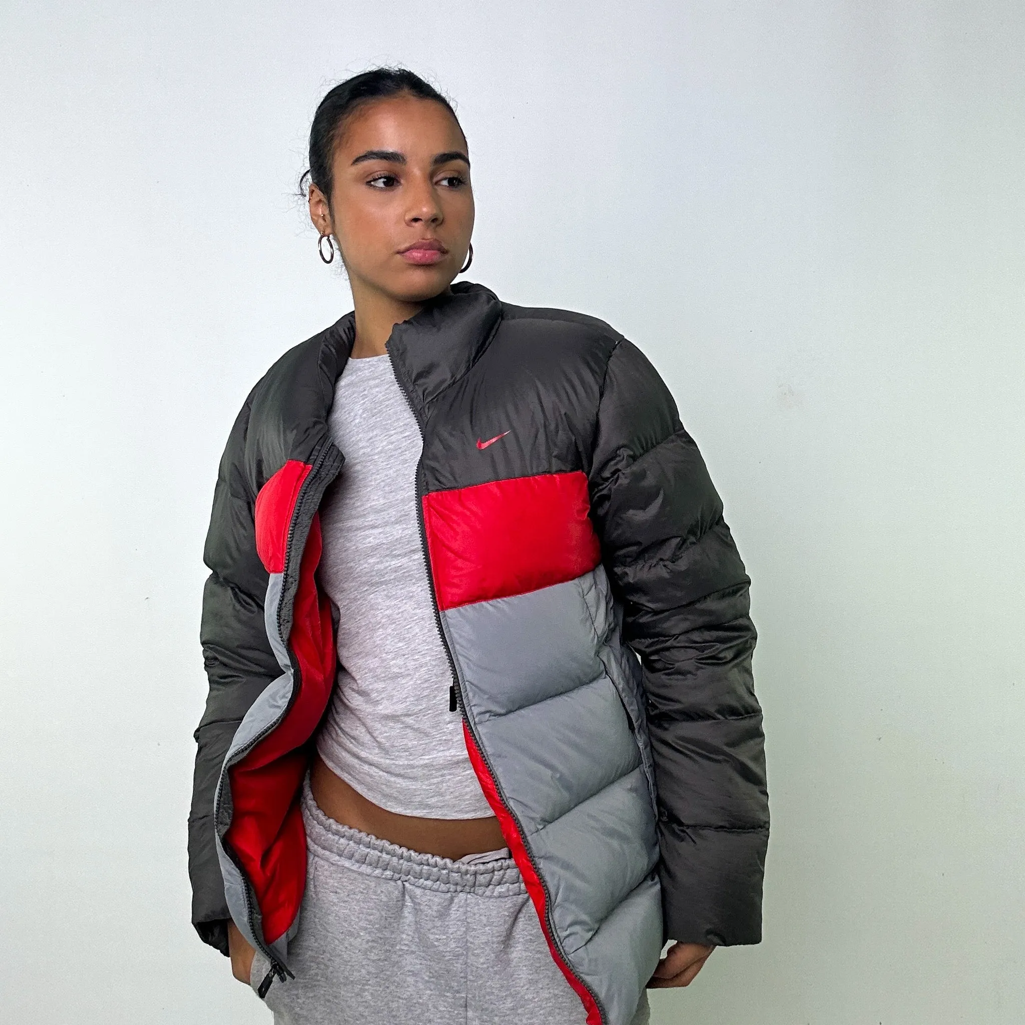 LIGHT GREY Y2KS NIKE PUFFER JACKET COAT (