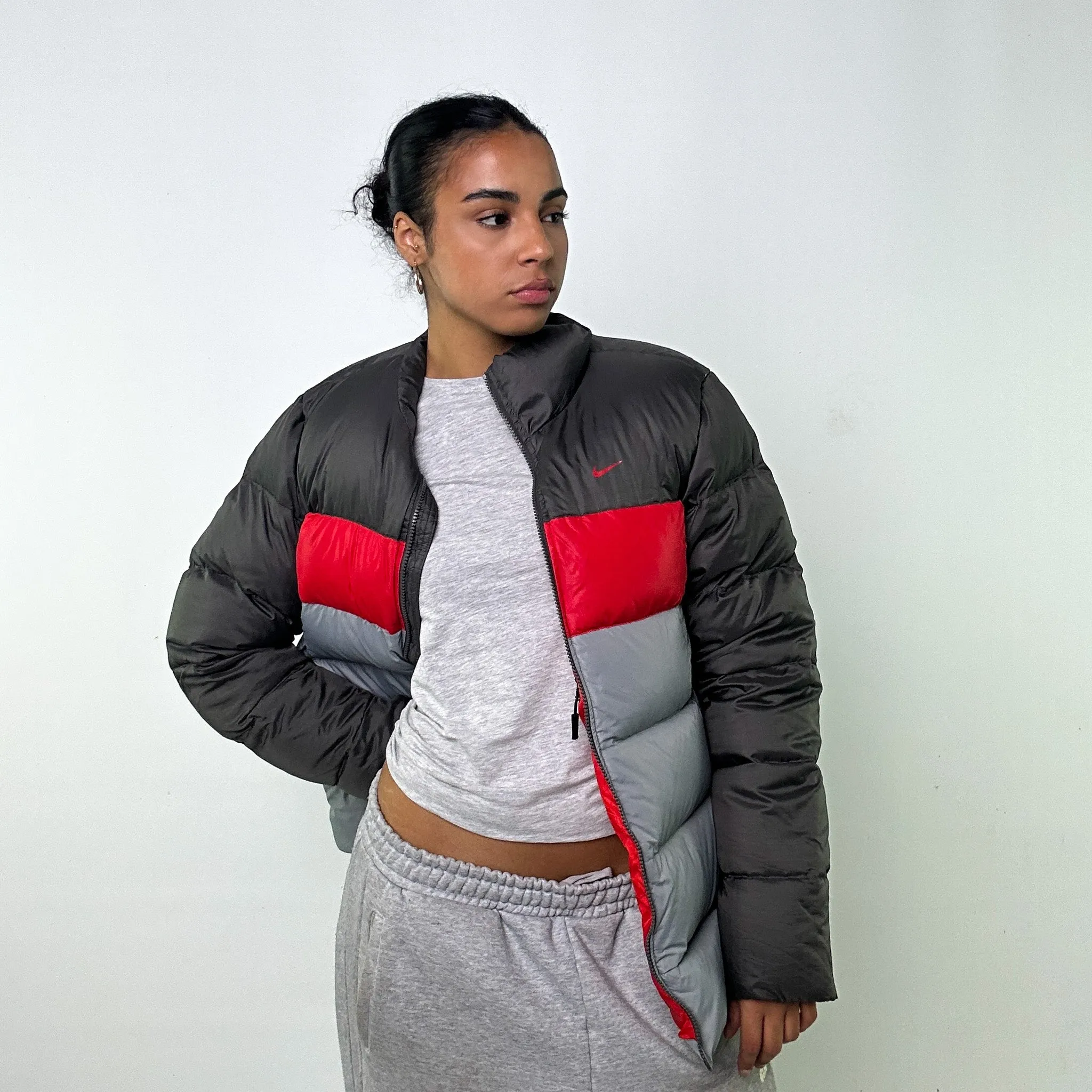 LIGHT GREY Y2KS NIKE PUFFER JACKET COAT (