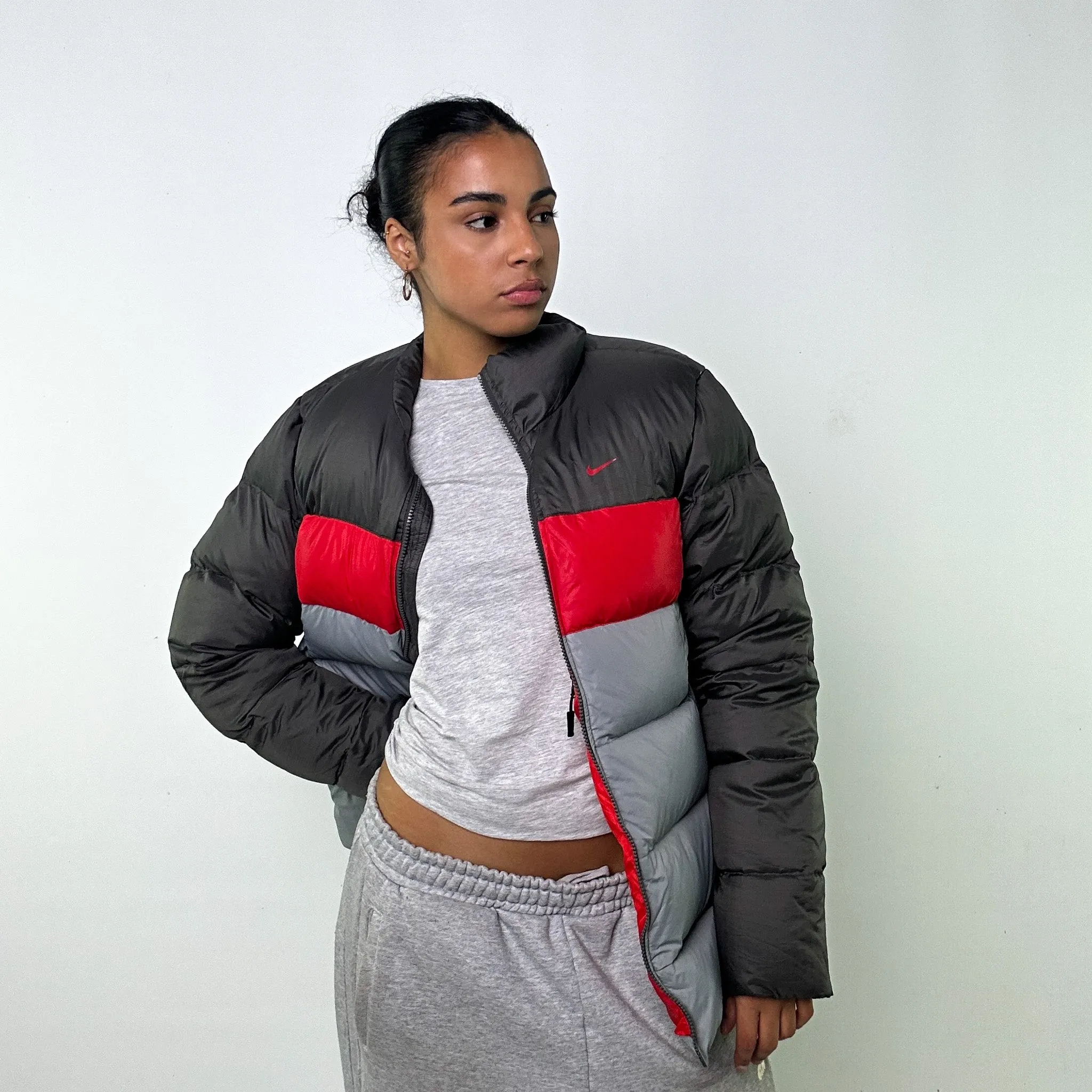 LIGHT GREY Y2KS NIKE PUFFER JACKET COAT (