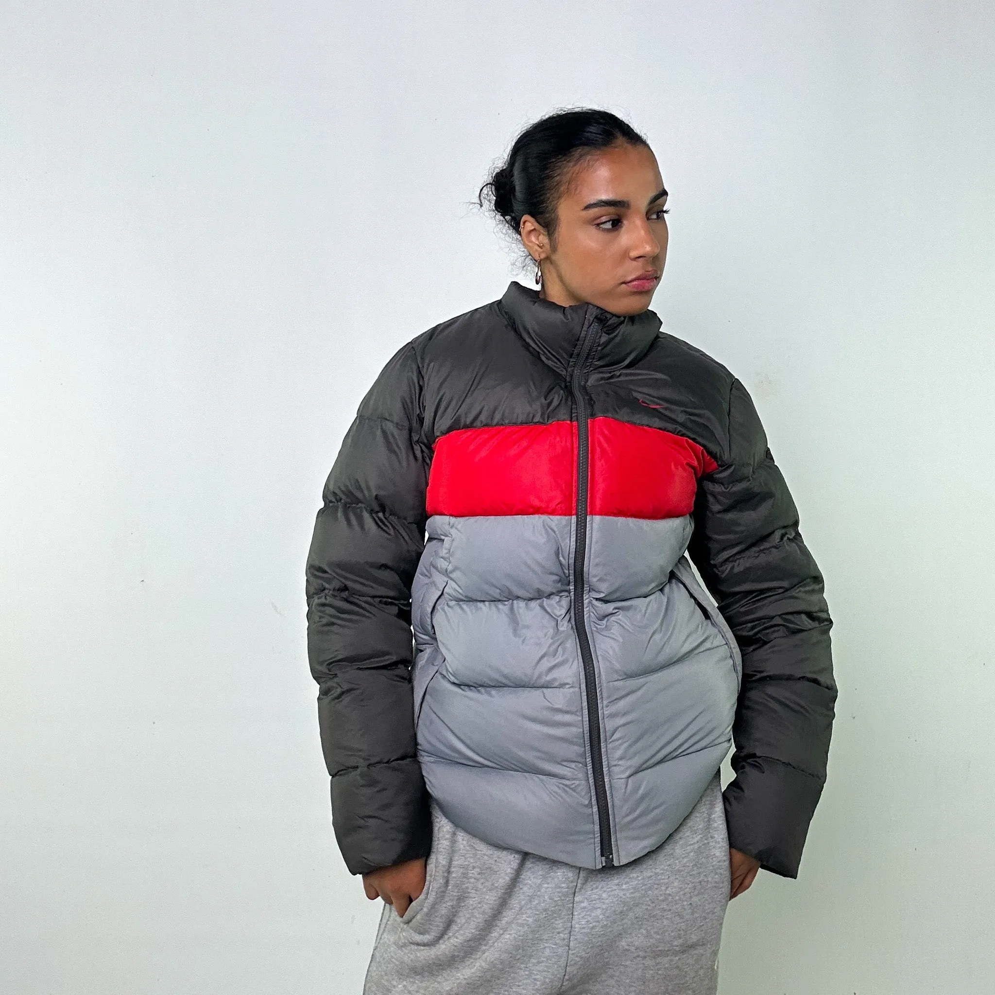 LIGHT GREY Y2KS NIKE PUFFER JACKET COAT (