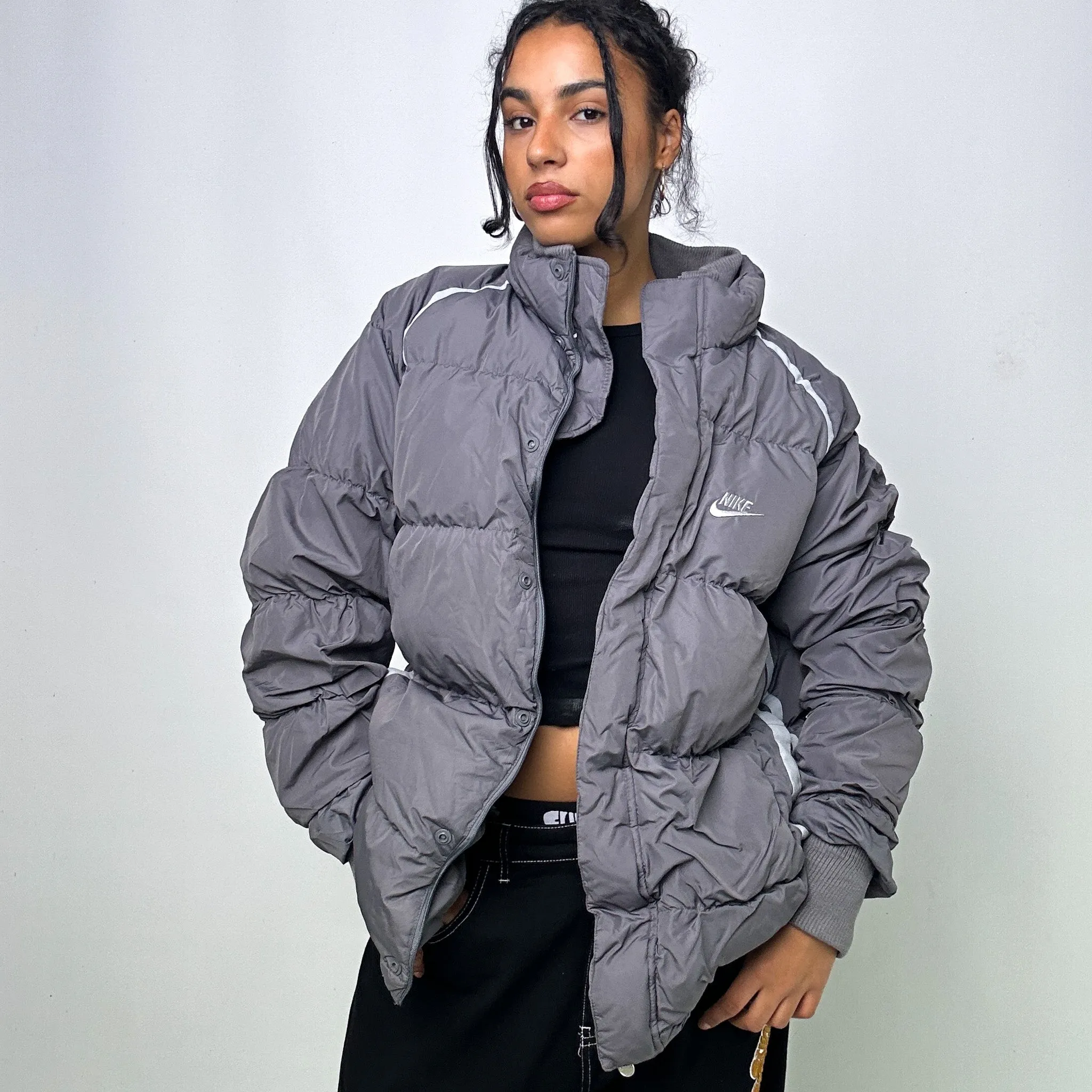 Light Grey y2ks NIKE Puffer Jacket Coat (XL)