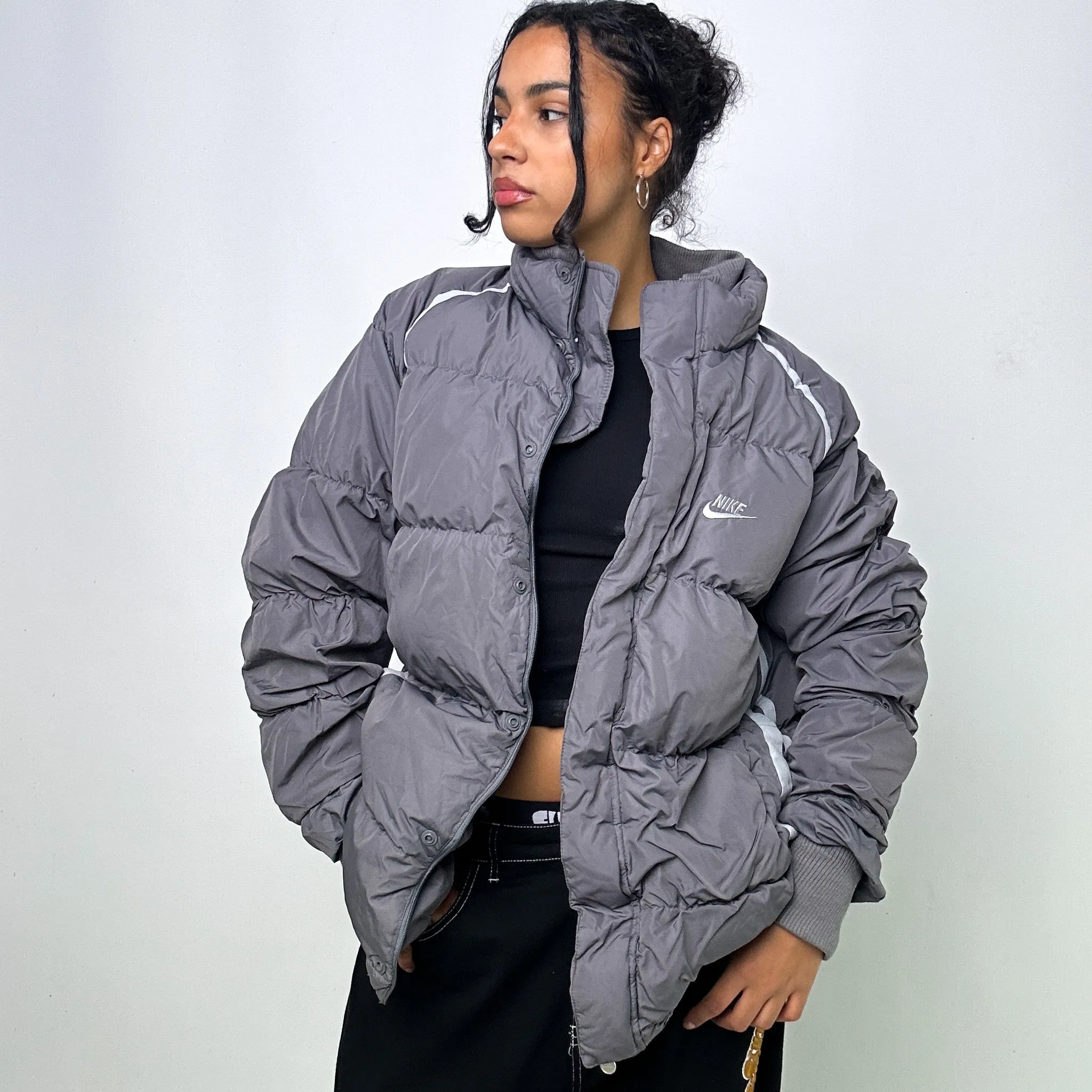 Light Grey y2ks NIKE Puffer Jacket Coat (XL)