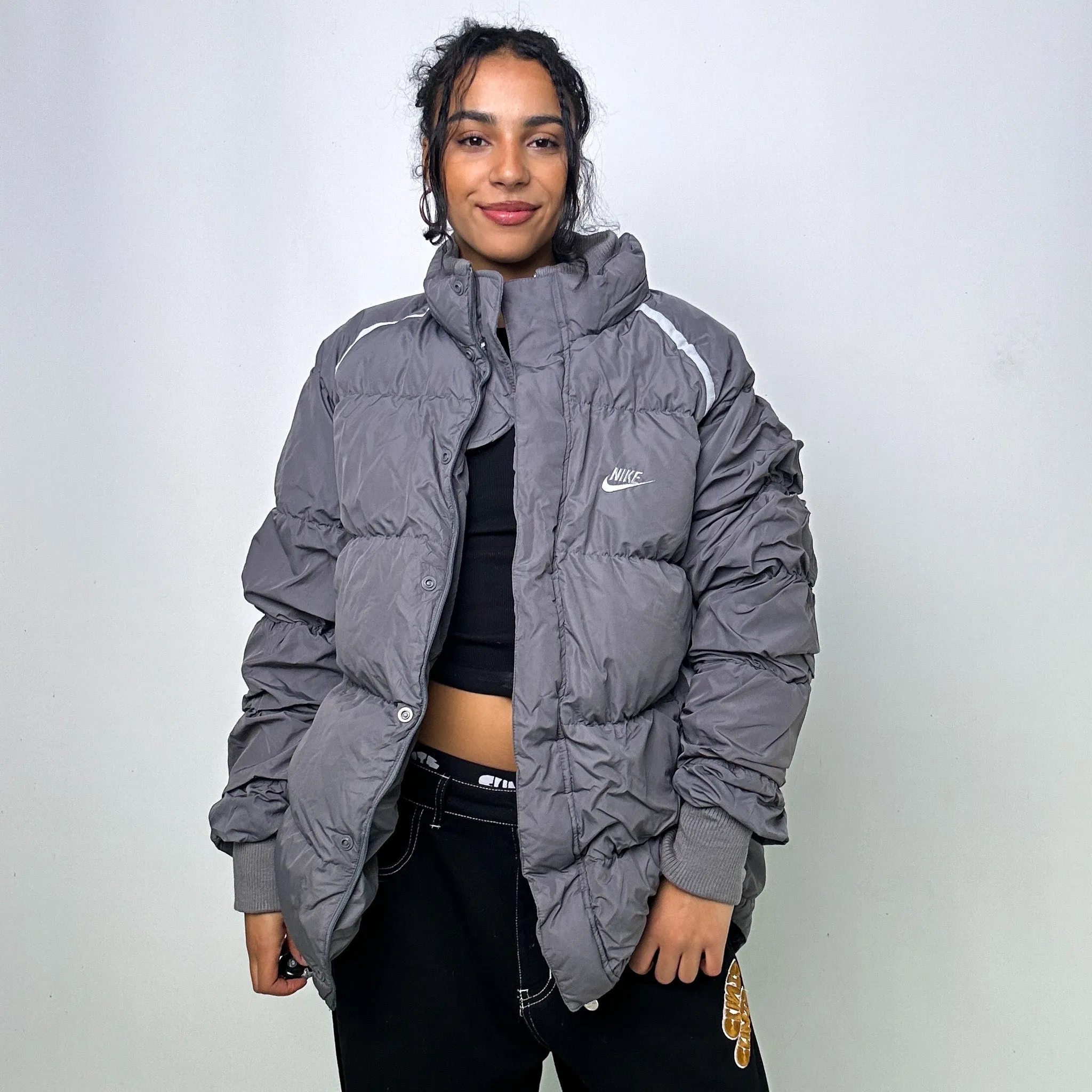 Light Grey y2ks NIKE Puffer Jacket Coat (XL)