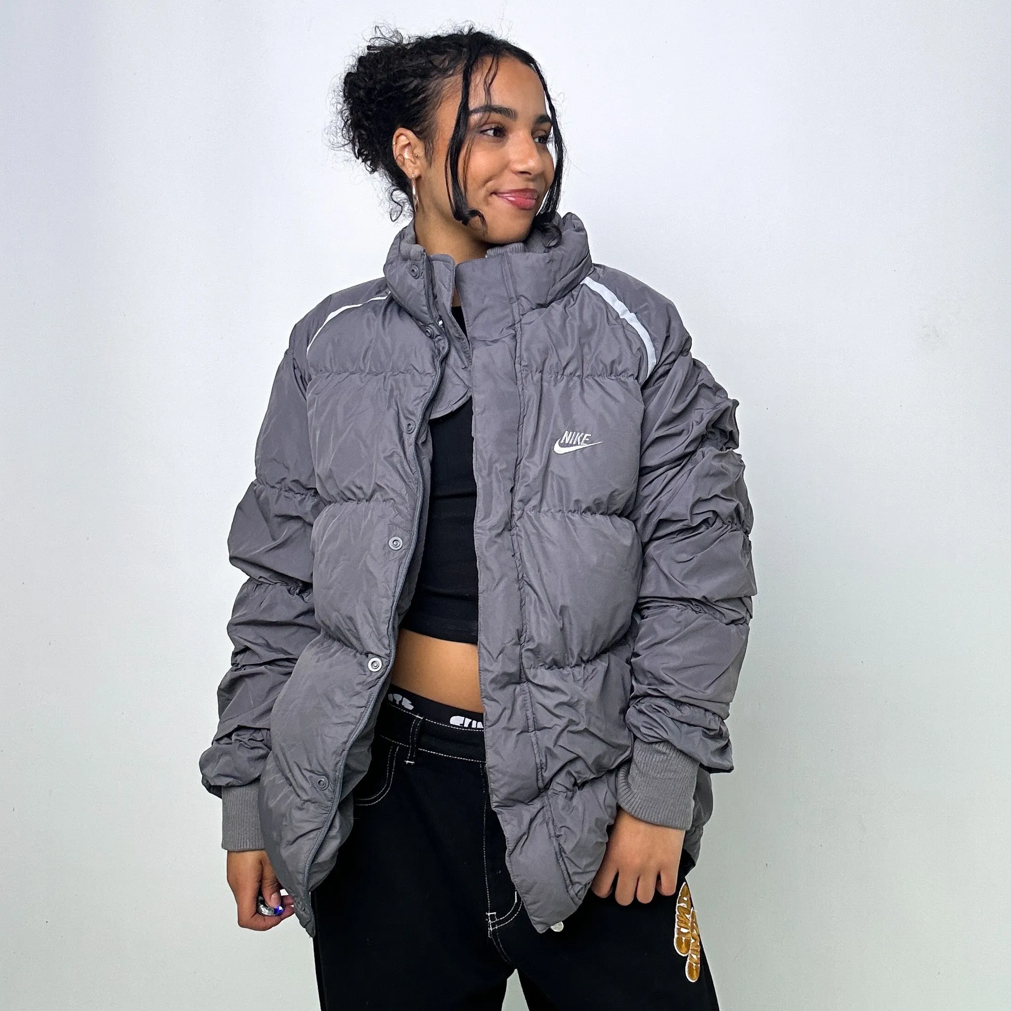 Light Grey y2ks NIKE Puffer Jacket Coat (XL)