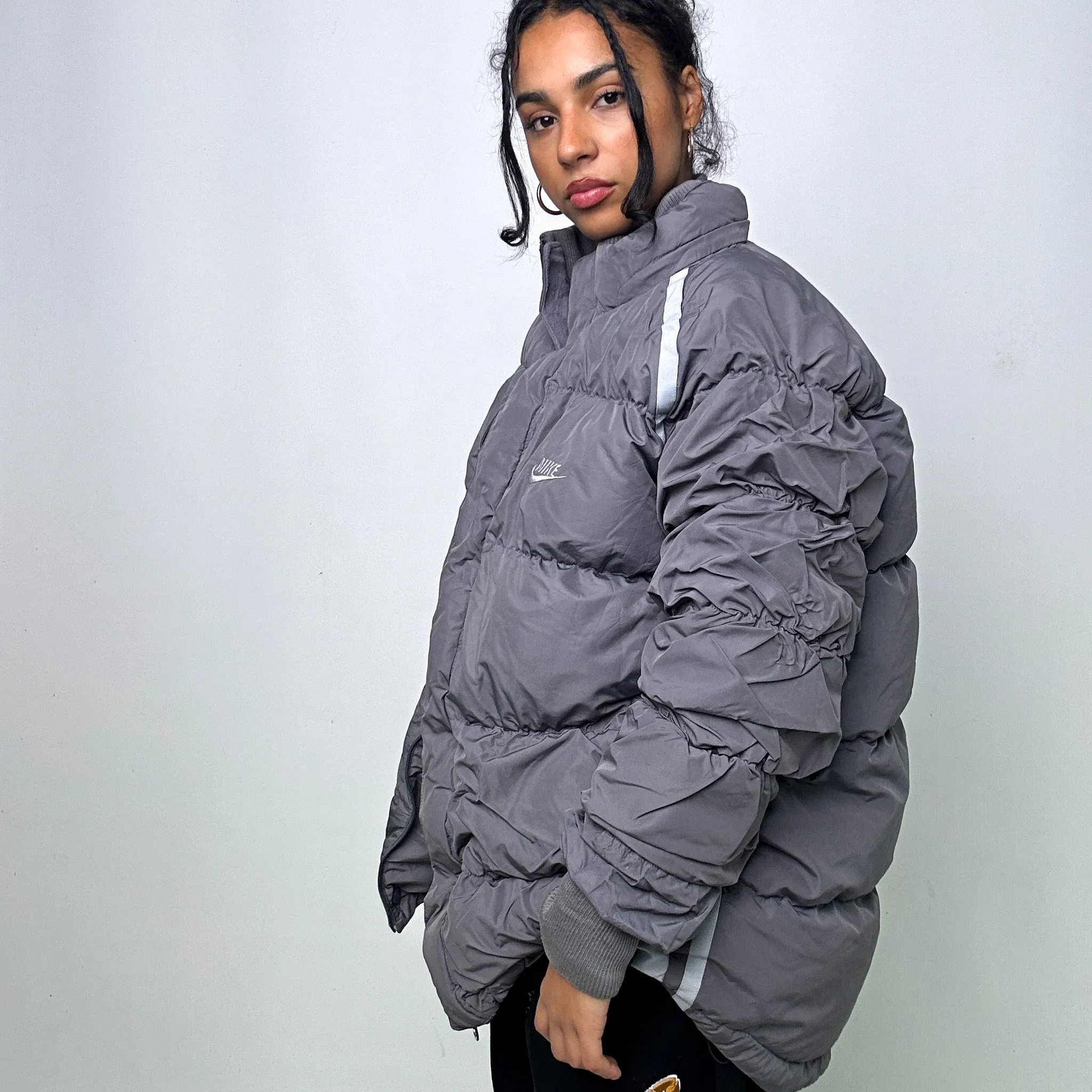 Light Grey y2ks NIKE Puffer Jacket Coat (XL)