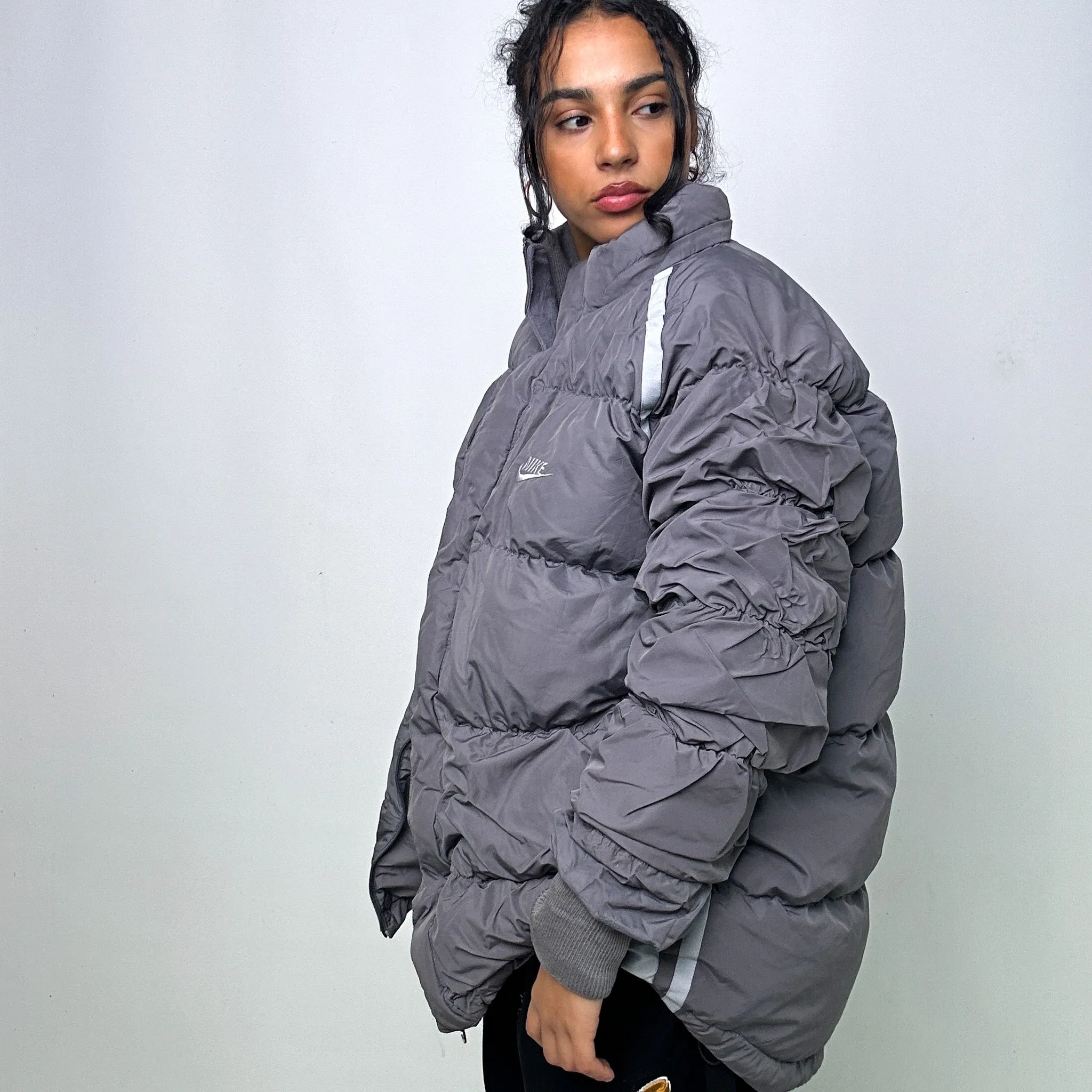 Light Grey y2ks NIKE Puffer Jacket Coat (XL)