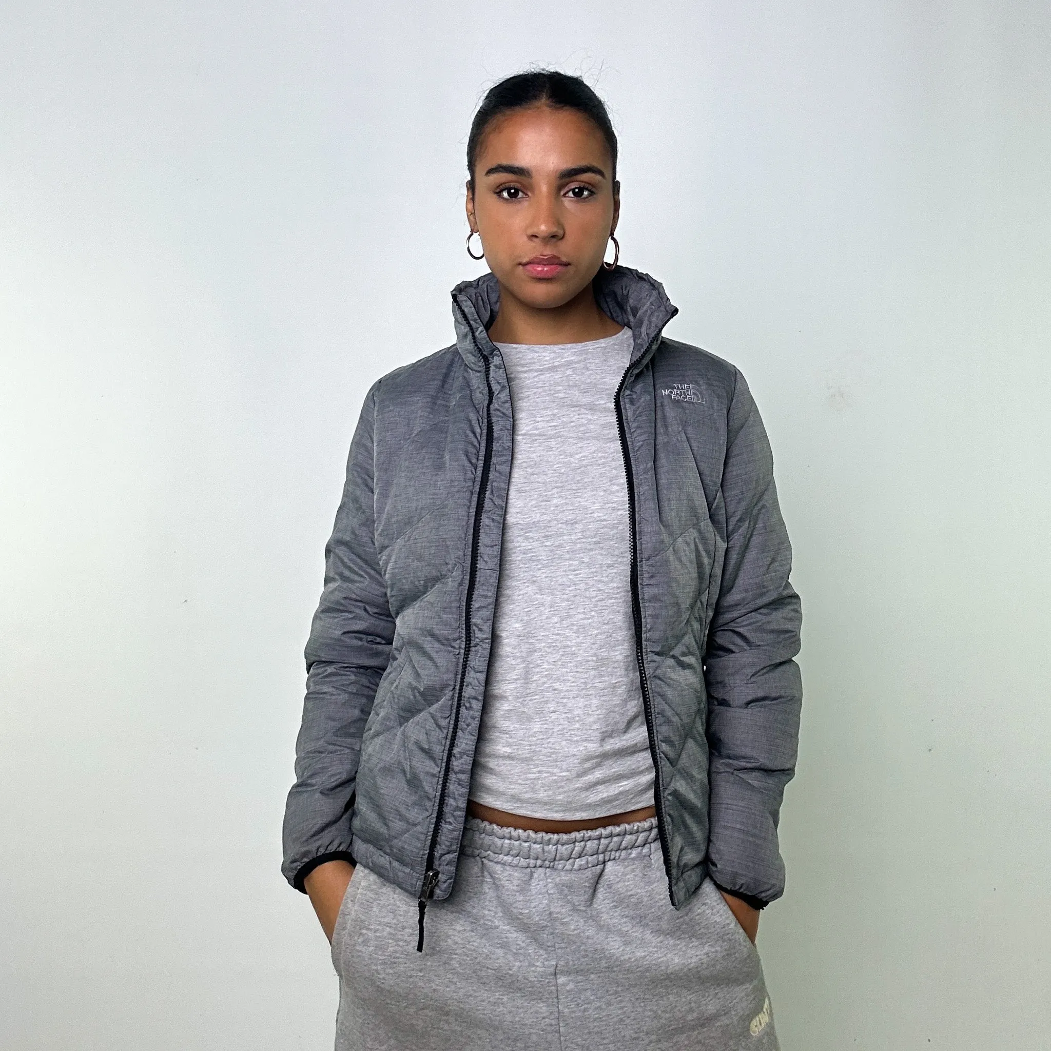 Light Grey y2ks The North Face Puffer Jacket Coat (S)