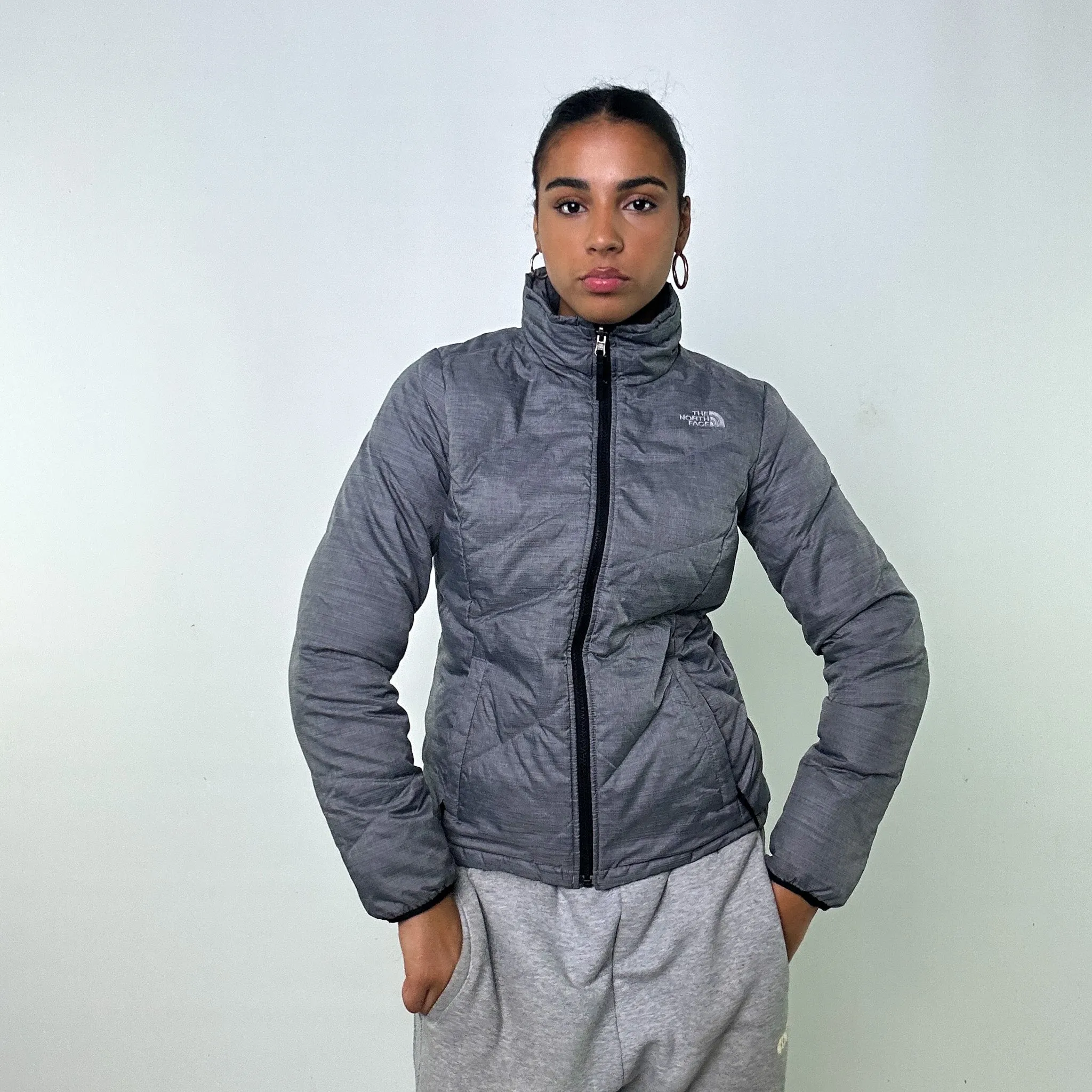 Light Grey y2ks The North Face Puffer Jacket Coat (S)