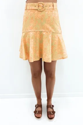 Lily Linen Frill Skirt Sage Orange