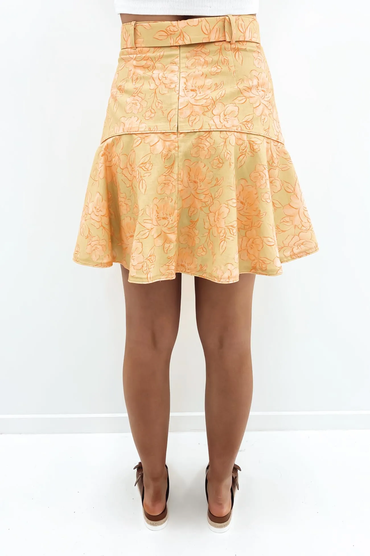 Lily Linen Frill Skirt Sage Orange