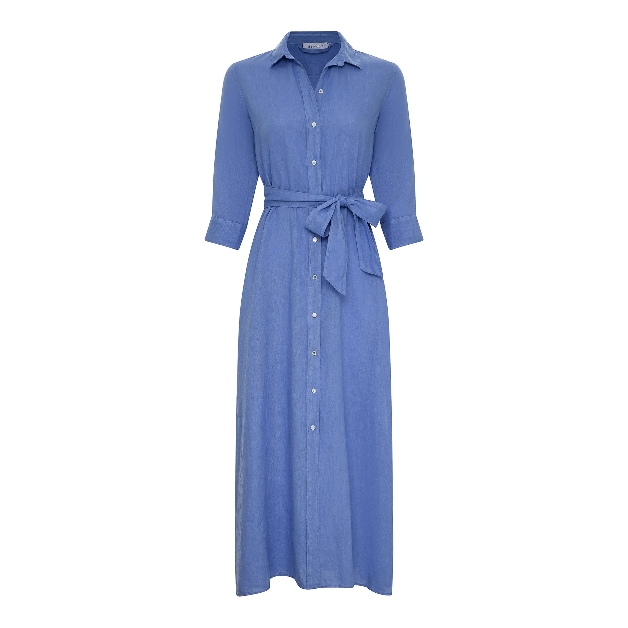 Linen Long Shirt Dress - Light Blue