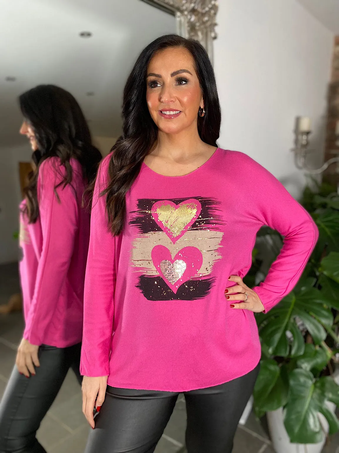 Lipstick Pink Brushstroke Heart Knit Patsy