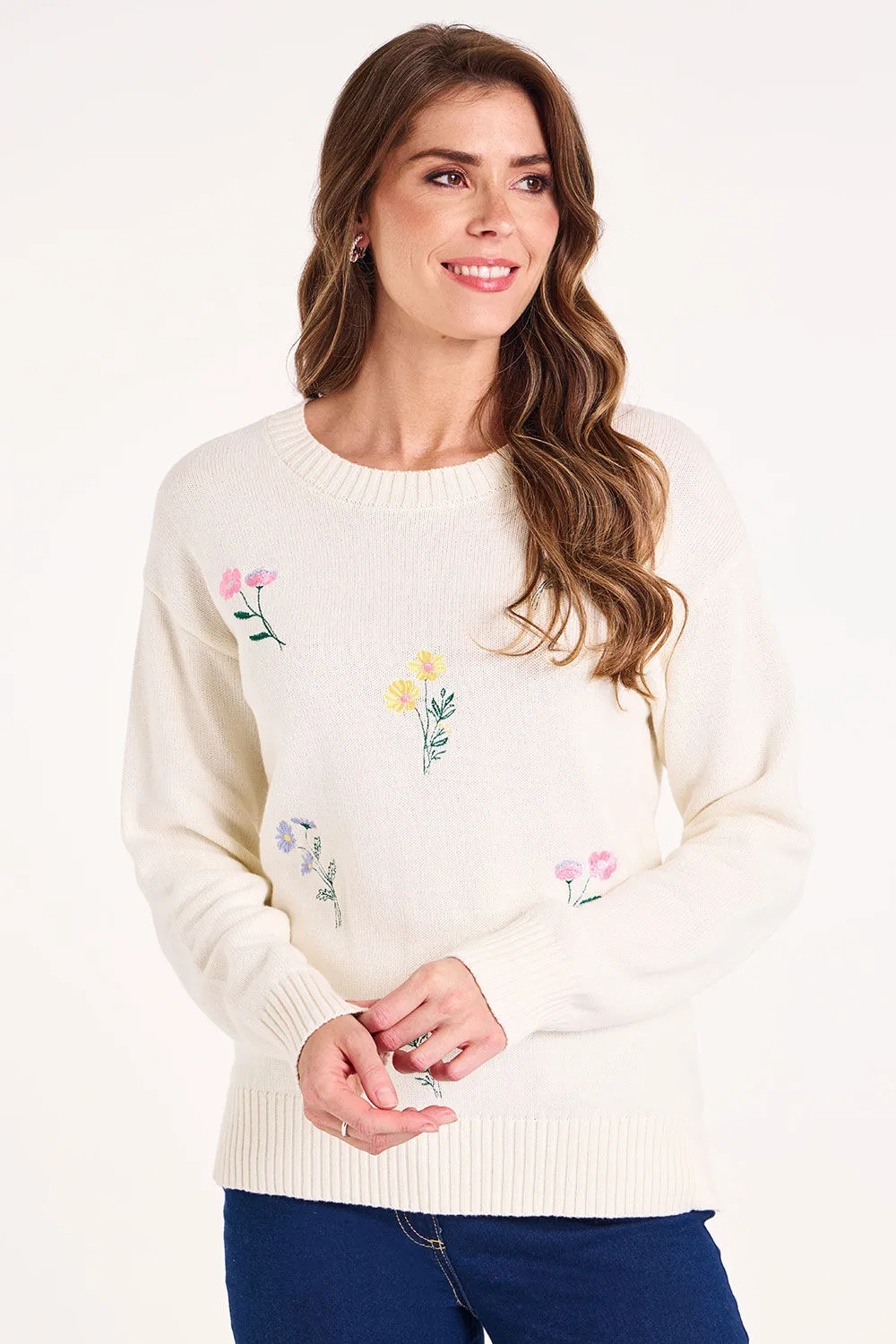 Long Sleeve Floral Embroidered Jumper