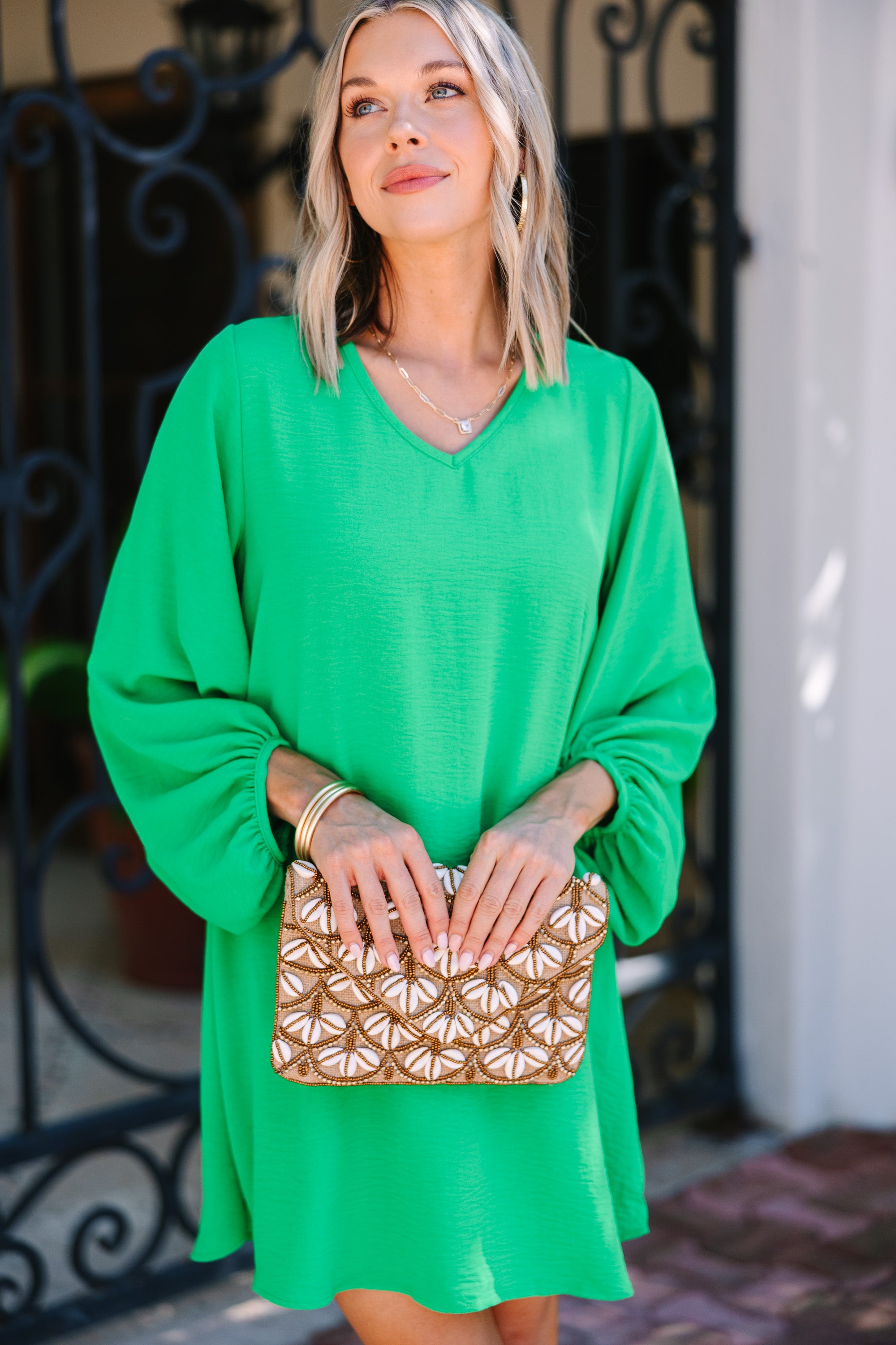 Loud And Clear Kelly Green Bubble Sleeve Dress