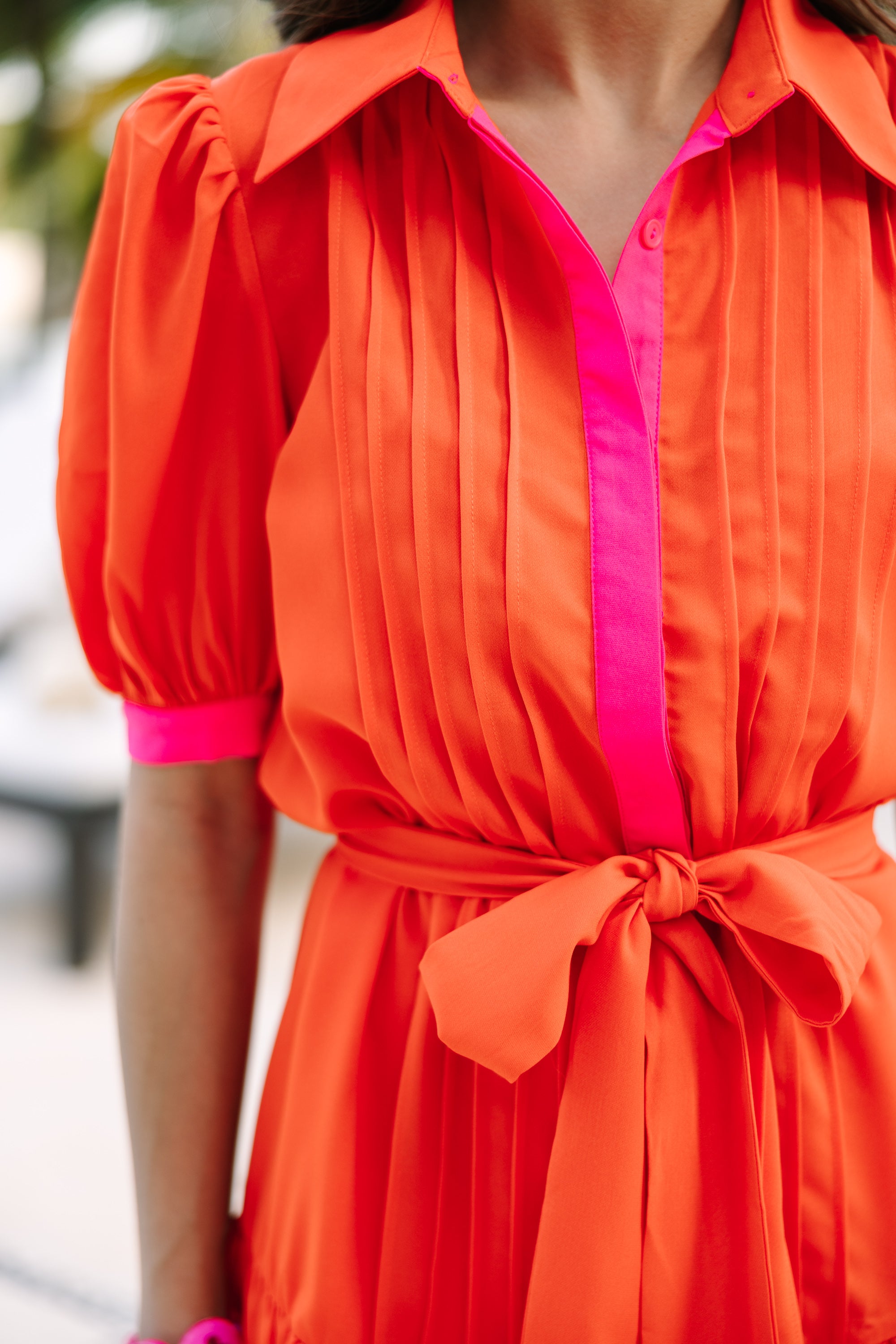 Love On The Line Orange Pleated Dress