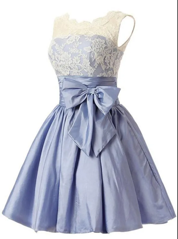 Lovely Light Blue Taffeta with Lace Applique Wedding Party Dress, Blue Bridesmaid Dress