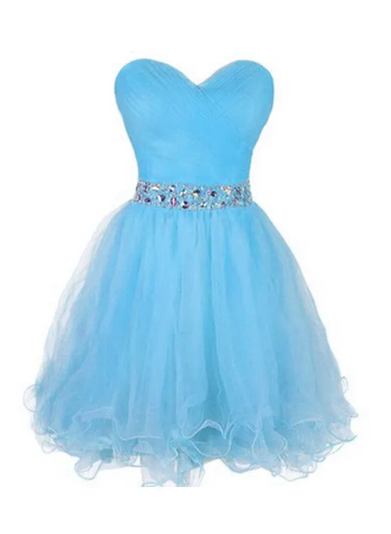 Lovely Sweetheart Light Blue Beaded Homecoming Dress, Short Blue Prom Dress