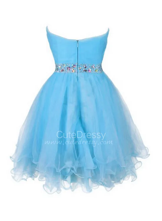 Lovely Sweetheart Light Blue Beaded Homecoming Dress, Short Blue Prom Dress