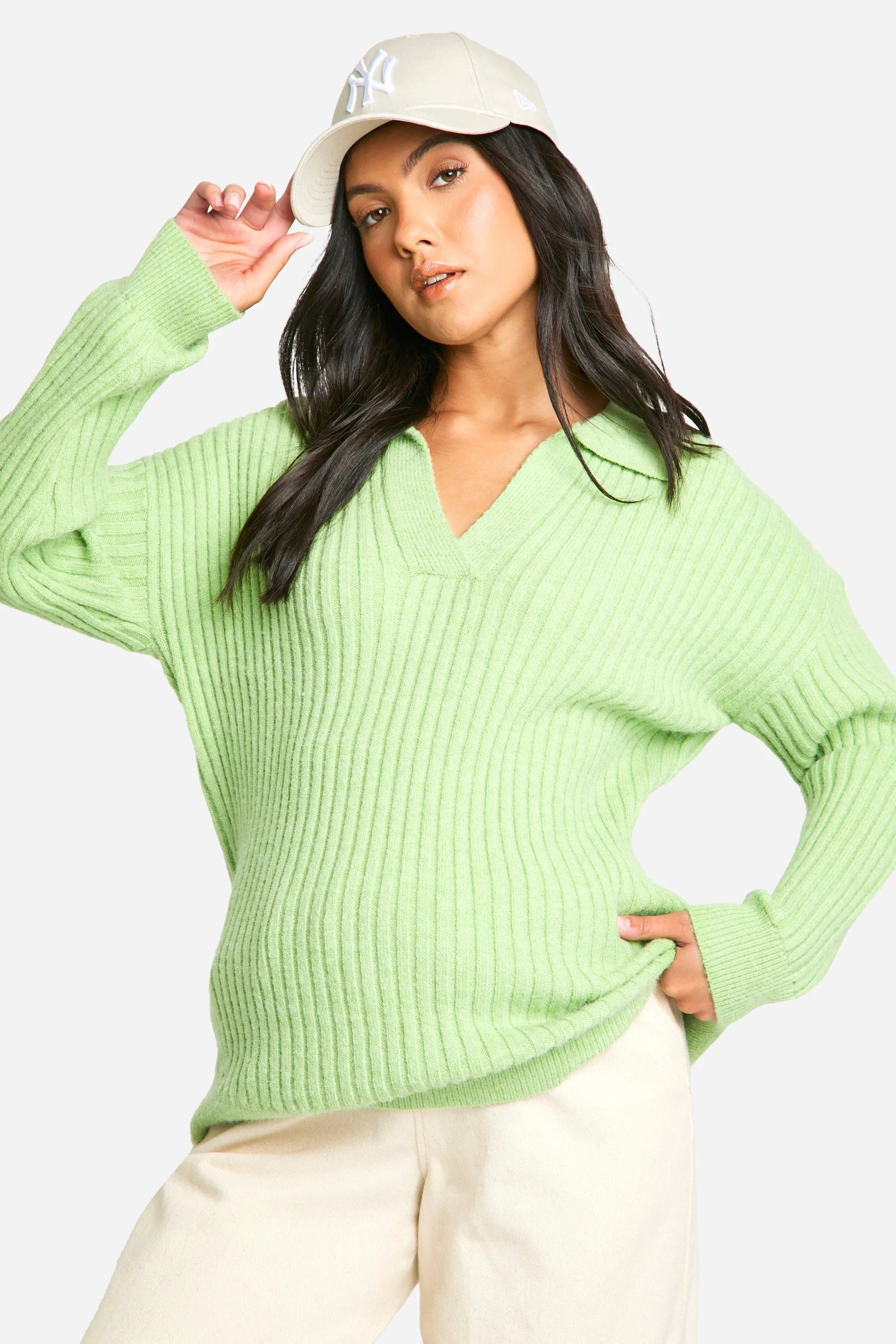 Maternity Soft Wide Rib Knit Collared Sweater