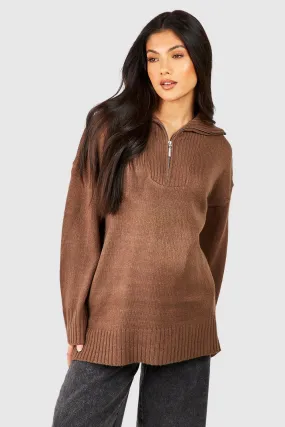 Maternity Zip Collar Knitted Sweater