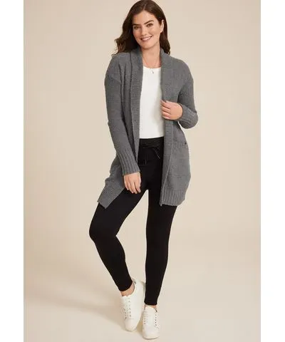 maurices Women's Teddy Knit Pocket Cardigan Gray Size Medium