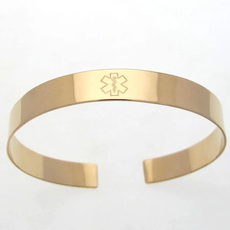 Medical Alert Message Engraved Cuff Bracelet