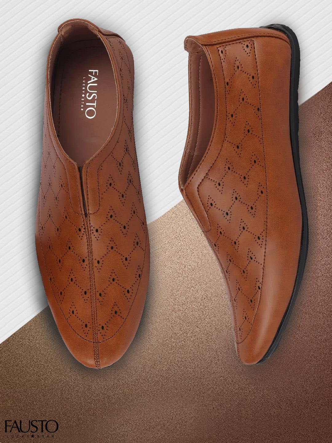 Men Tan Ethnic Slip-On Shoe Style Jutis & Mojaris