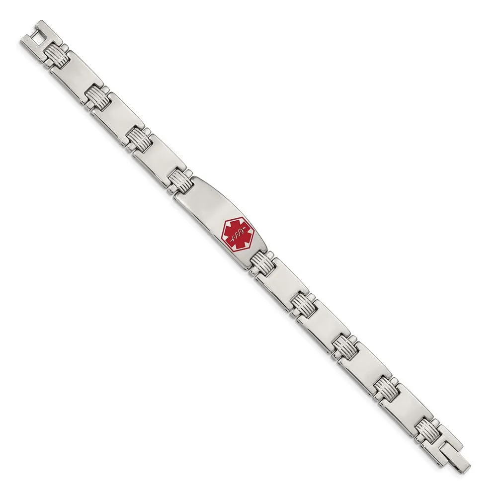 Men's 11mm Stainless Steel Red Enamel Medical I.D. Bracelet, 8.25 Inch