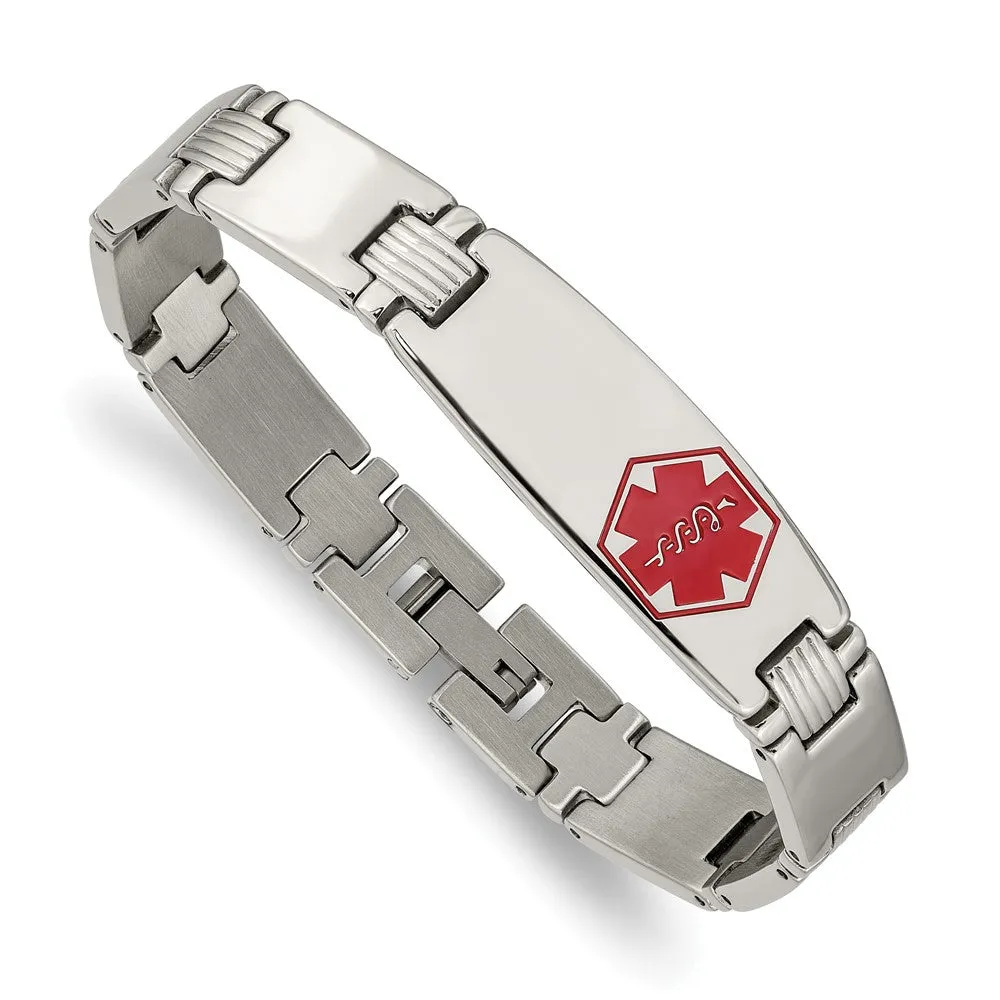 Men's 11mm Stainless Steel Red Enamel Medical I.D. Bracelet, 8.25 Inch