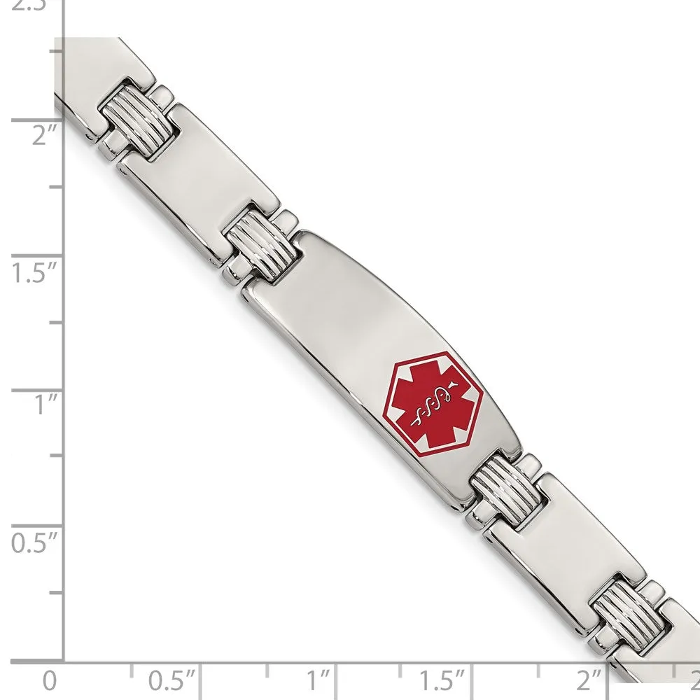 Men's 11mm Stainless Steel Red Enamel Medical I.D. Bracelet, 8.25 Inch