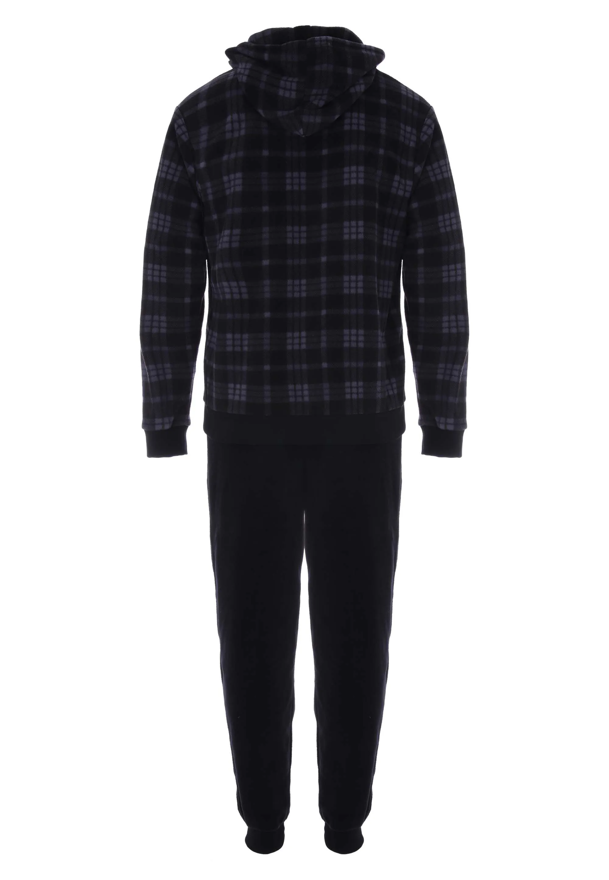 Mens Black Check Fleece Pyjama Set