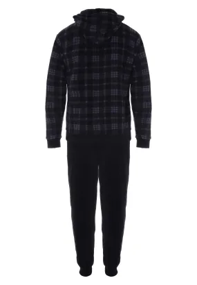 Mens Black Check Fleece Pyjama Set