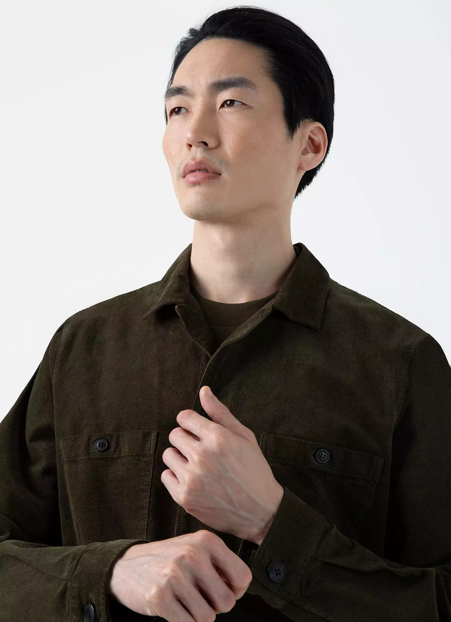 Men's Cellular Cord Overshirt in Dark Olive